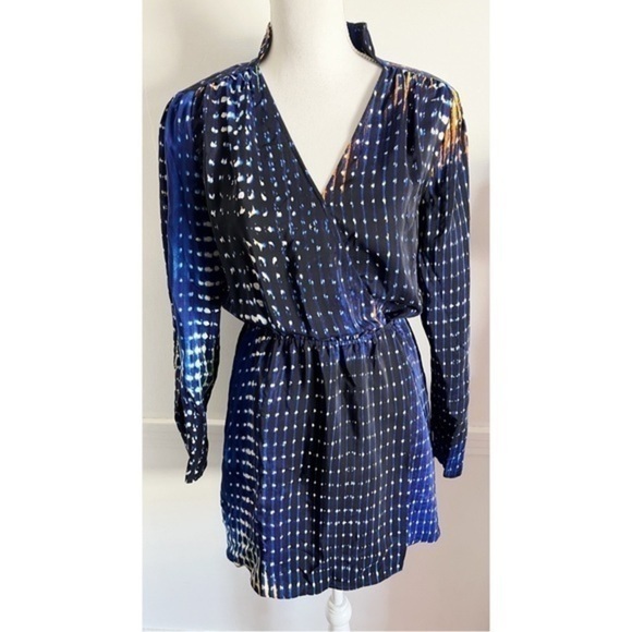 Parker • 100% Silk Blue Orange White Abstract Dress - Picture 1 of 5